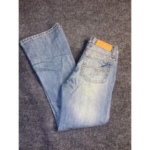 Jade Bootcut Jeans Girls 8 Blue Denim Stretch Flat Front Boho Faded Whiskered